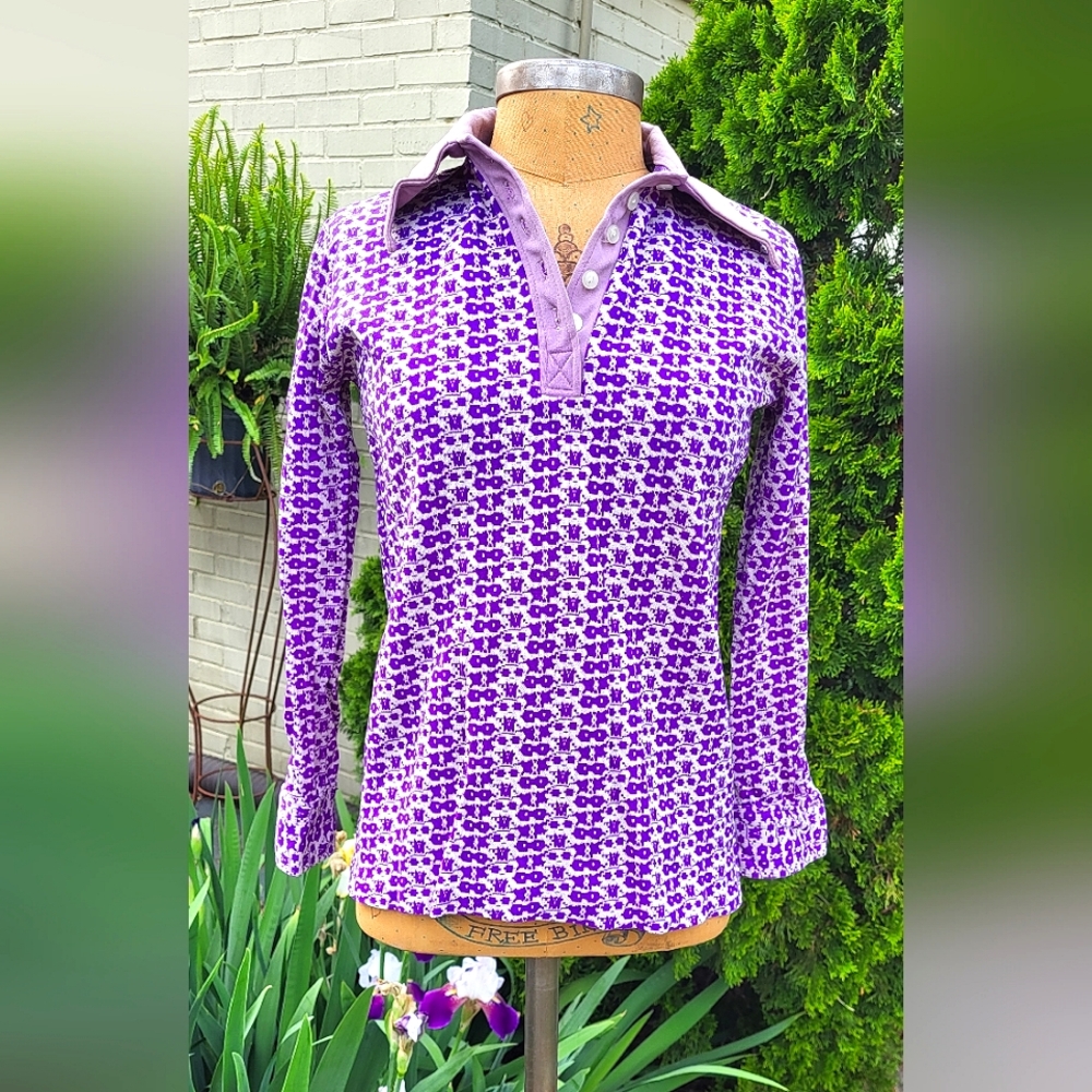 Funky Vintage Purple & White Awesome Pattern Nylon Pointed Collared Shirt